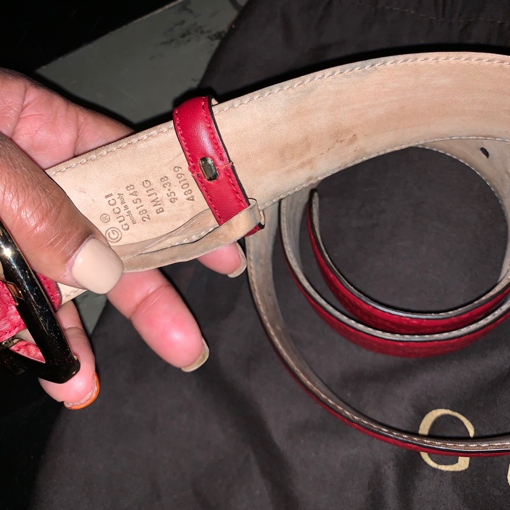 Red leather Gucci belt